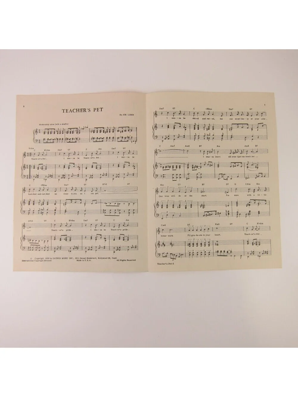 Sheet Music Teacher's Pet Clark Gable Doris Day Mamie Van Doren Vintage 1956